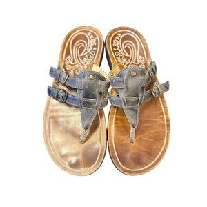 Olukai Honoka’A Grey Distressed Leather Flip Flops  Womens Sz 9